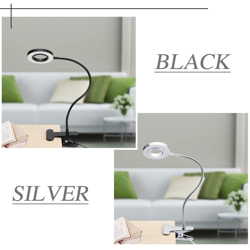 Lampe bureau LED à clip USB, lampe lecture réglable à 3 modes, lampe à pince avec interrupteur à lumière naturelle 6 W, col cygne flexible à 360 degrés pour étude, lecture, travail, tatouage, cheve