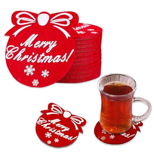 KOBOKO Set di 12 sottobicchieri in feltro di colore rosso, per bevande, bar, tazze, vetro, sottobicchieri per tavolo e decorazioni, Natale (rosso)