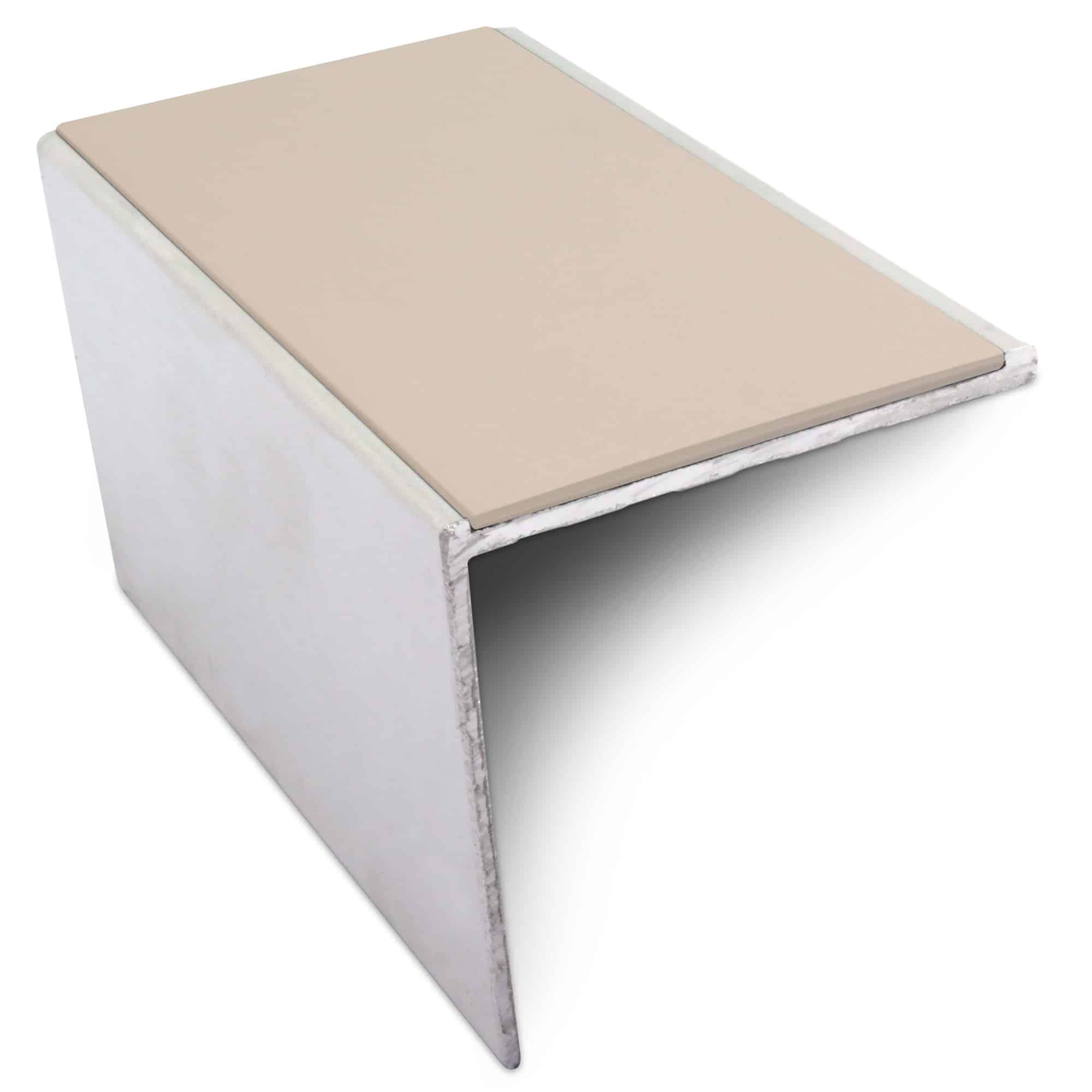 NSL19 56 x 55mm DDA Compliant Aluminium Non Slip Stair Nosing Edge Trim with PVC Insert - Beige, 2.46m