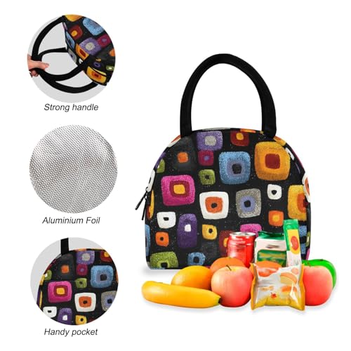 Abstract Cubes Print Backpack Set with Lunch Bag, Large Capacity Travel Backpacks and Lunch Box Insulated for Commute Hiking Picnic4