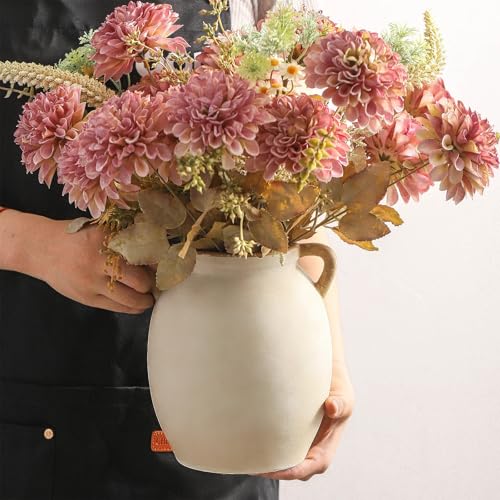 Ceramic Flower Vase 7.6 inch Farmhouse Rustic Vase Decorative Pottery Terracotta Vases for Home Decor Table Mantle Fireplace Living Room Bathroom Wedding Centerpiece
