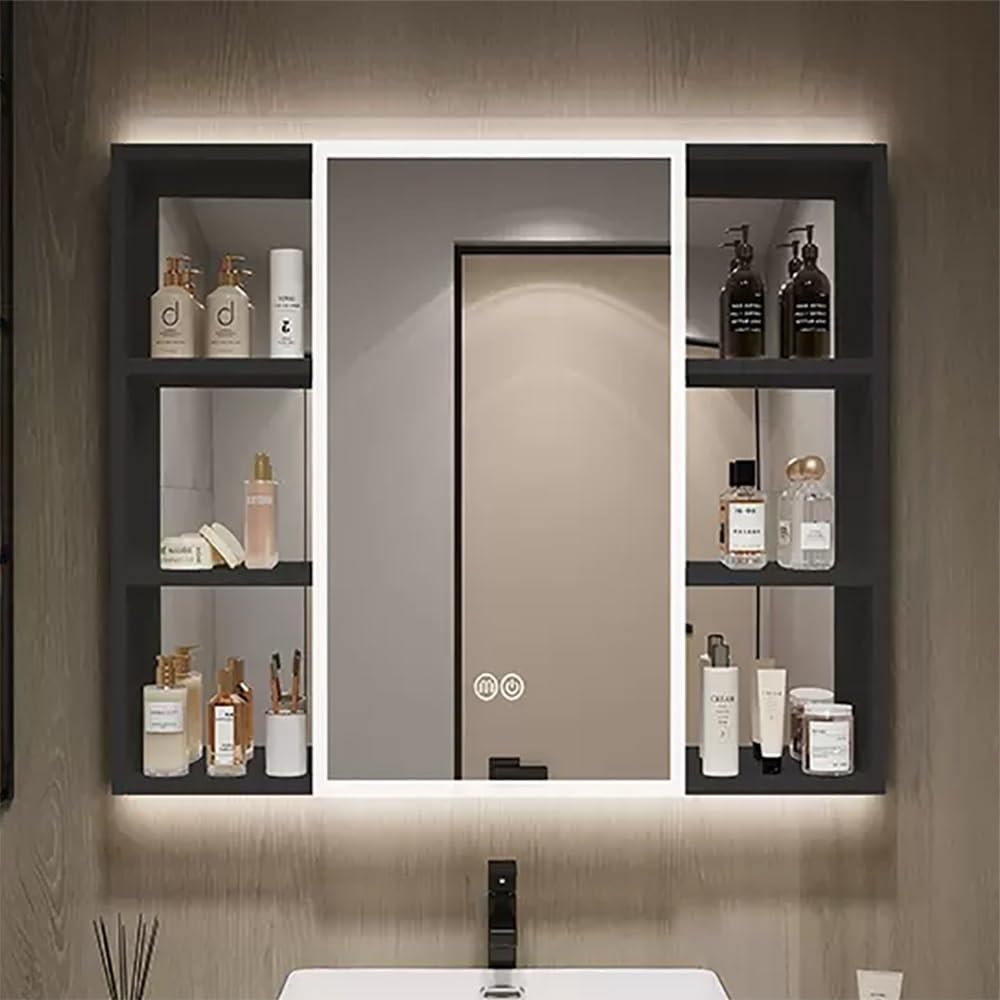 BKSXSOP LED Medicine Cabinet with 39"x28" Mirror, Wall-Mounted, Smart Touch Defogger, Elegant Bath Vanity, Color B, 100cm Size - Modern Bathroom Storage Solution