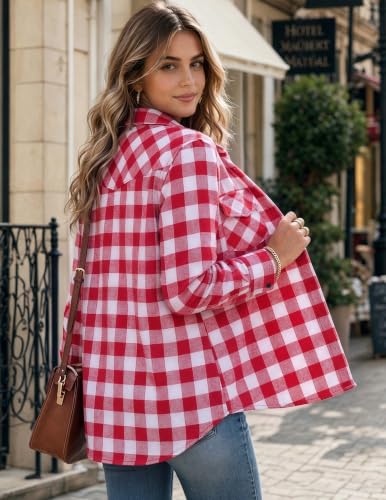 Image of Zeagoo Flannel Shirt Women Plaid Button Down Shackets Long Sleeve Fall Tops