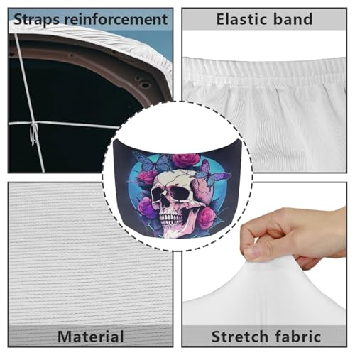 Image of Car Hood Cover for Leaves, Car Bonnet Banner, Universal Fit, Skull Butterfly Rose Waterproof Automotive Hood Covers