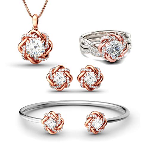 Jeulia Women S925 Sterling Silver Flower Necklace Chain White Diamond Pendant Necklace with Long Hollow Chain Mother’s Valentine's Day Jewelry Gift2