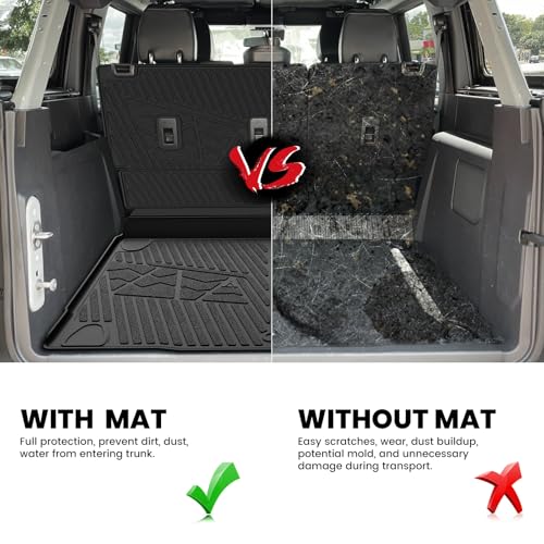 Image of LASFIT Cargo Mats+Rear Back Seat Protector for Ford Bronco 4-Door 2021-2026 | All Weather TPE Trunk Liner+Underfloor Storage Mat+Backrest Cover Custom Fit Easy Clean, Not Fit Bronco Sport or 2 Door