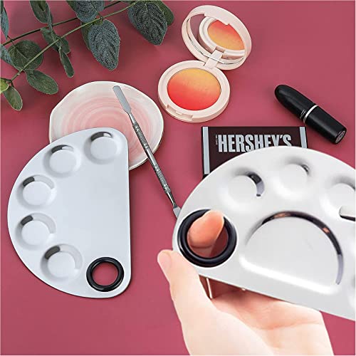 Image of Professional Stainless Steel with 5 Mixing Well Cosmetic Makeup, Nail Art, Foundation, Lipstick Blending Palette Tool with Spatula, Silver