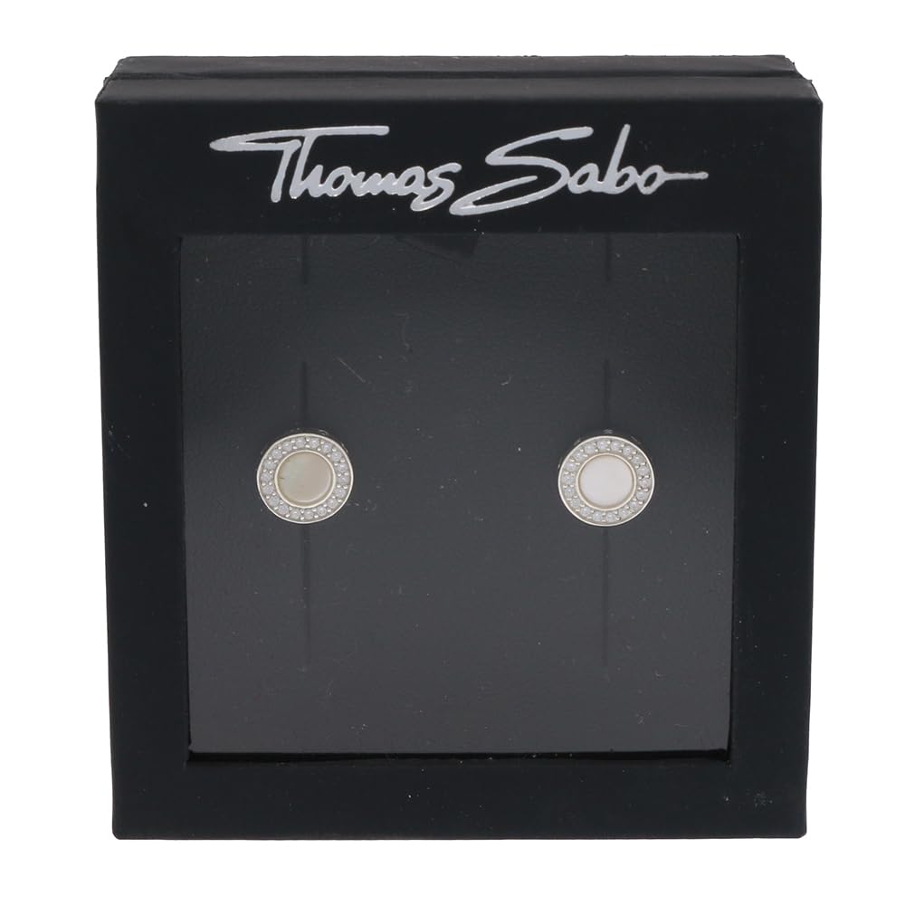 Thomas Sabo Damen Ohrstecker Rund 925er Sterlingsilber mit Zirkonia und Perlmutt, Durchmesser: ca. 1cm, SCH150026