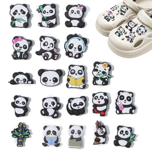 ZWWOGE 20 piezas de adornos zapatos, especialmente diseñados para Crocs. Se trata de accesorios zapatos con forma de pandas fabricados en PVC, aptos para Crocs, niños, niñas y adultos.