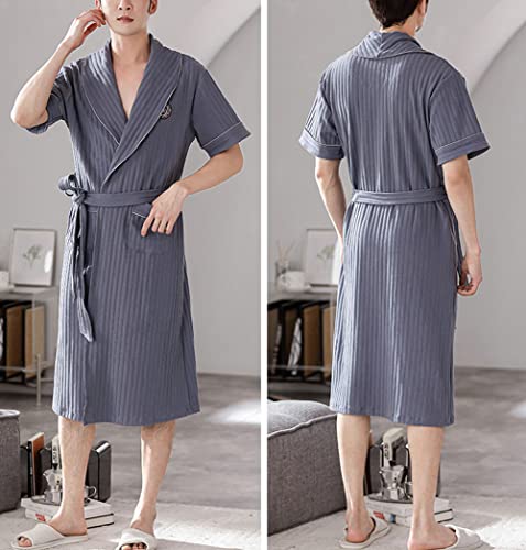KM Men's Knitted Cotton Bathrobe Short Sleeve Summer Lightweight Robes2