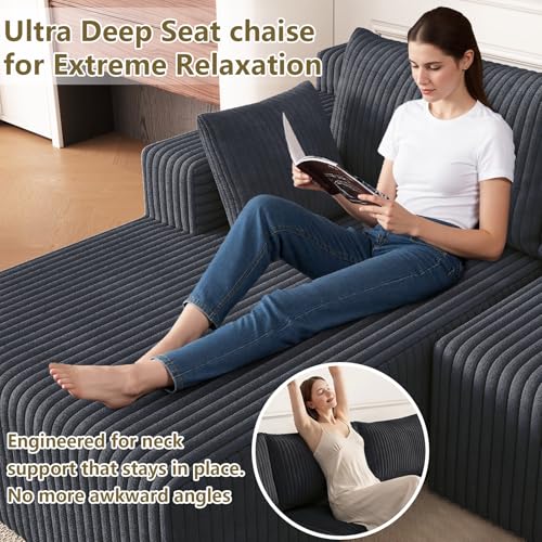 Image of 124 inch Modular Sectional Sleeper Sofa, Boneless Cloud Couch for Living Room, U Shaped 3 Seat Sofa with Deep Seat, Free Combination, Couch in a Box, No Assembly Required (Dark Grey)