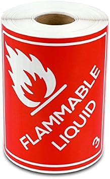 Class 3 Flammable Liquid Placard, 4 x 4 inch, Red, 300 Labels