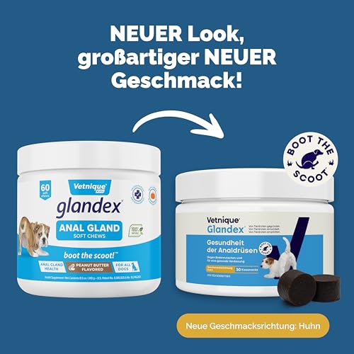 Vetnique Glandex für Hunde - 30 Kausnacks für die Analdrüsen Hund - Tierärzten der Analdrüsen und Einer gesunden Verdauung - Omega-3, Kürbiskern und Ballaststoffen - Analdrüsenkur für Hunde