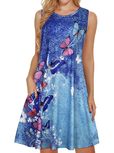 Image of elescat Women's Summer Dresses 2026 Beach Casual Sleeveless Floral Print Tank Loose Sundress with Pocket