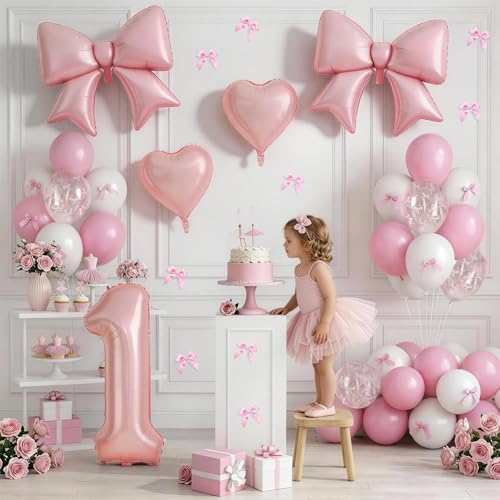 Image of 1st Birthday Decorations for Girls,Pink Bow Balloons for Party Decorations