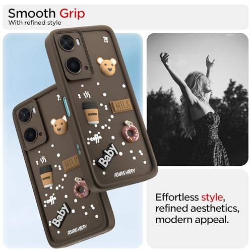 Image of Pikkme Back Cover for Oppo A76 / Oppo A96 / Oppo A36 | Cute Fun Cartoon 3D Bear Silicone Full Body Protection Bumper Case (Brown)
