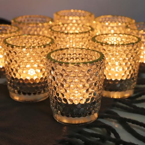 Vohocandle Tea Light Holders Glass Set of 12, Clear Tealight Holders Glass with Gold Rim for Wedding, Tea Light Candle Holders for Table Centerpiece, Diwali, Birthday and Home Décor