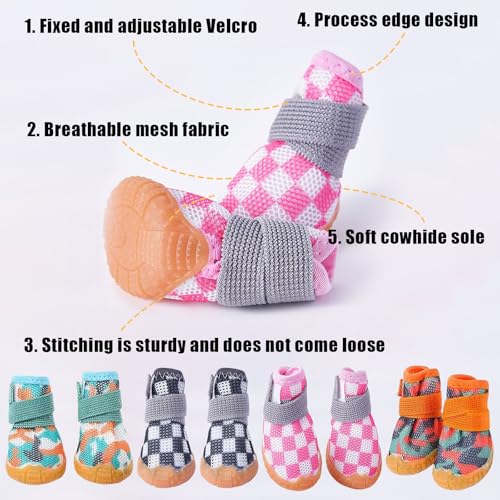 4 Stück Hundeschuhe Pfotenschutz für Kleine Hunde, Sommer Atmungsaktive Hundestiefel mit Anti-Rutsch Gummisohle, Hundeschuhe Pfotenschutz für heiße Straßen Spazierengehen Outdoor (Schwarz, S)