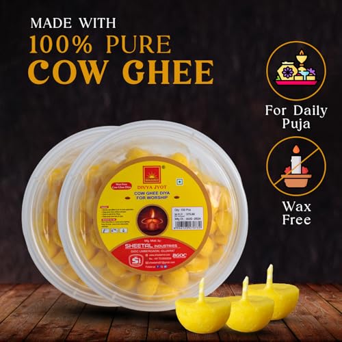 Image of BHANU Pure Cow Ghee Diya for Pooja, (200 Pcs) Pack of 2 | Readymade ghee Diya Batti | Easy to Use & Long Lasting Diya Wicks | Wax Free Batti for Pooja, Festivals & Religious Rituals