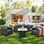 Valita Patio Rattan Furniture Set 4-Piece Outdoor PE Wicker Conversation Couch, Brown Sectional Sofa Couch with 50,000BTU Adjustable Fire Pit Table Non-Slip and Washable Navy Blue Cushions