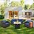 Valita Patio Rattan Furniture Set 4-Piece Outdoor PE Wicker Conversation Couch, Brown Sectional Sofa Couch with 50,000BTU Adjustable Fire Pit Table Non-Slip and Washable Navy Blue Cushions