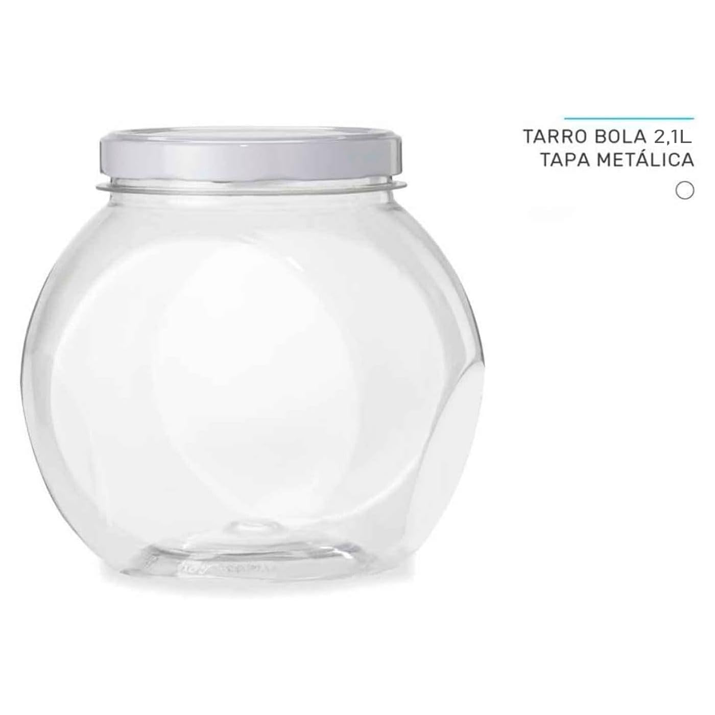 Acan Tradineur - Pack de 12 tarros de plástico con Tapa metálica, 2 Posiciones, almacenaje de gominolas, Caramelos, Galletas - 2,1 litros - 16,5 x 17,3 x 13 cm