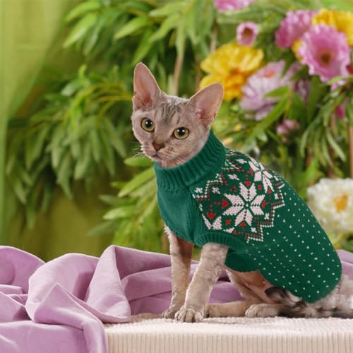 Pullover Kleine Hund, Katzenpullover Weihnachtspulli Hundepullover Yorkie Hundejacke Strick Halten Sie Haustiere Bei Kaltem Wetter Warm, Insbesondere Rassen mit Kurzem Oder Ohne Unterfell, Grün XS