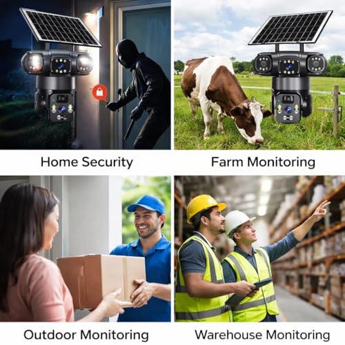 Image of Dr Vision 3 Lens Solar 4G Powered PTZ Outdoor CCTV Camera | 360 View | Color Night Vision | Two Way Audio | 4G SIM-Based Security Camera for Home with Mobile App V380 Pro (3 Lens Solar)