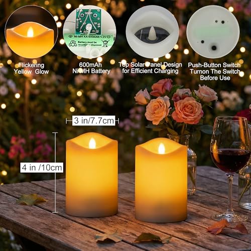 Image of Livinlarge Solar Candles Outdoor Waterproof,Flameless Votive Fake Candle |Dusk to Dawn,Auto On /Off,Solar White Pillar Candles for Wedding,Table,Party,Halloween,Christmas Decor,3 inchx4 inch, Set of 2(Plastic)