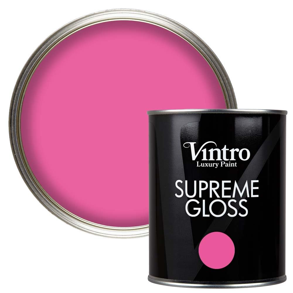 Vintro Paint | Gloss Paint | for Walls | Wood | Trim | Gloss Furniture Paint | Interior & Exterior Use. 1 Litre (Hot Pink - Belladonna) — image 1