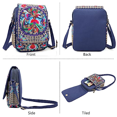 Image of SILKAREA Embroidered Cute Mini Crossbody Bag for Women Small Handbags Wristlet Wallet Bag Cell-phone Pouch Coin Purse