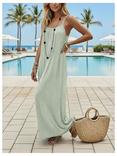 Image of SHENHE Women's Open Back Spaghetti Strap Beach Maxi Dress Loose Flowy Vacation Sundress