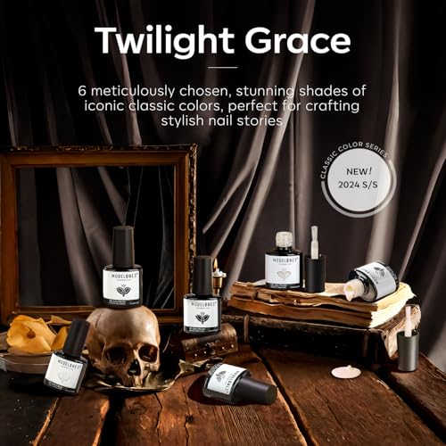 Image of modelones Gel Nail Polish Set Glitter Nude 6Colors Black White Milky White