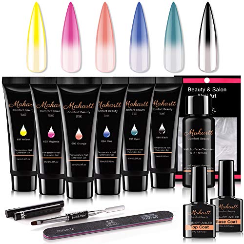 Makartt Poly Nail Extension Kit, Temperature Color Changing Poly Nail Gel Acrylic 15ML Extension Nail Builder Gel Professional Nail Technician All-in-One for Starter, P-69