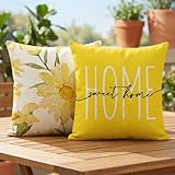Vorysum Outdoor Wasserfest Kissenbezug 45x45 cm 2er Set Gelb Blumen Dekokissen Modern Kissenhülle Sommer Sofakissen für Garten Sofa Balkon, Poolkissen Camping