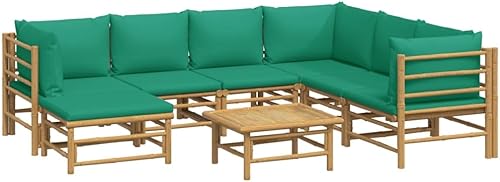 Miniatura 4 de Juego de 8 piezas para patio con cojines verdes de bambú, muebles seccionales, juego de muebles de patio al aire libre, sofá de jardín, juego de