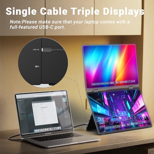 Image of MINIX SF15 FOLD Dual 15.6 inch Foldable Portable Monitor, 1080P FHD, 300 nits, 100W PD, Low Blue Light, Recyclable Metal, Type-C & HDMI for Laptops, Study, Creative Projects, Office Collaboration