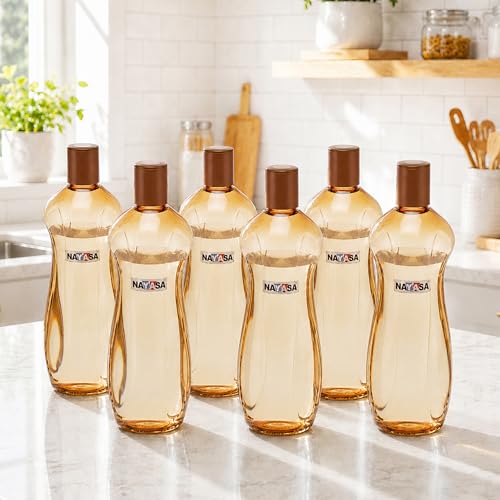 Image of Nayasa Loopy 1000 ML Pet Plastic Fridge Water Bottles Set of 6 | BPA Free | Leak Proof | Airtight Lid | Brown