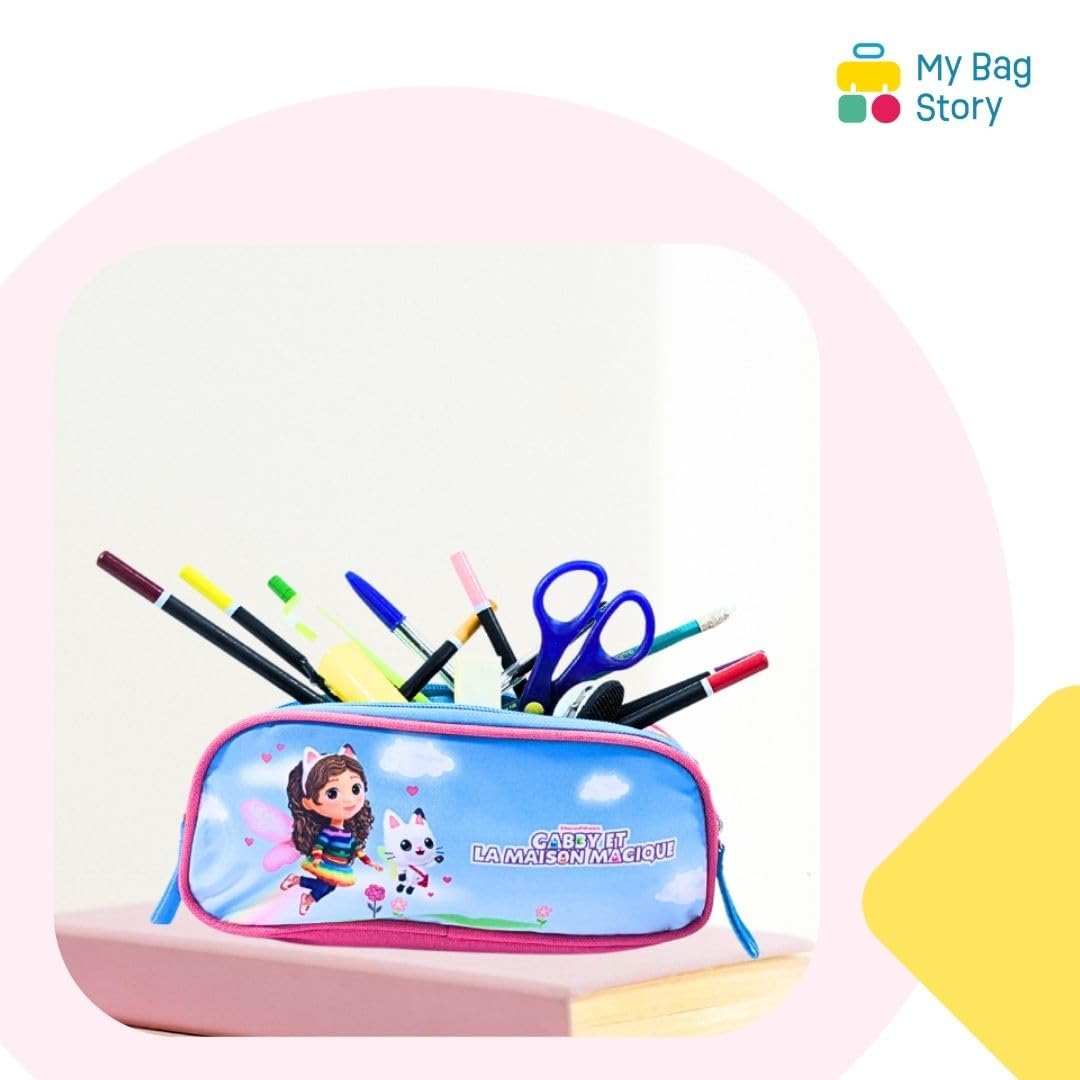 mybagstory Gabby Double Compartment Pencil Case Blue and Pink, Children's, School, Kindergarten, Daycare, Nursery, Girl - Image 4