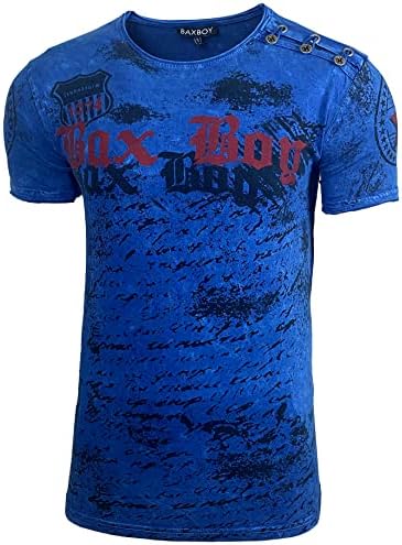 B-07 - Maglietta a maniche corte da uomo, con scollo rotondo, stile vintage, Sax, S