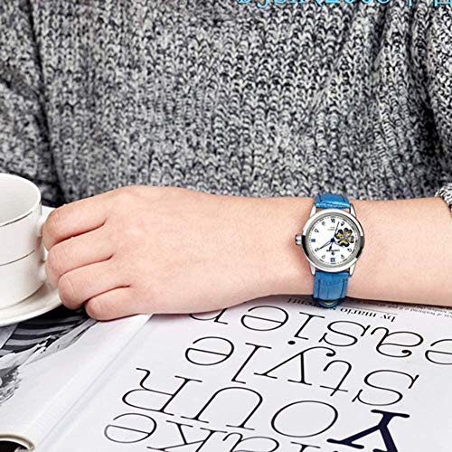 Relógios mecânicos femininos pulseira de couro com movimento mecânico automático de relógio, antiarr