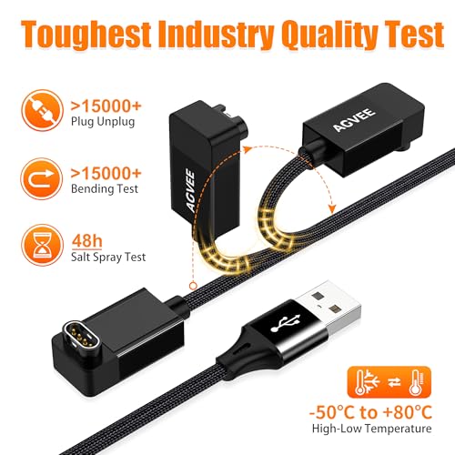 AGVEE 3.3ft Charger for Garmin Watch, L-Shape Zero Gap Charging Cable for Fenix, Forerunner, Vivoactive, Instinct, Venu, Tactix, Approach, D2, Quatix Series, Right Angle Braided, Black by AGVEE - Image 6