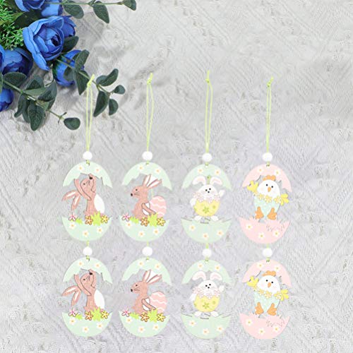 ABOOFAN 8 peças de ovos de páscoa de madeira fatias pintadas coelhinho da páscoa recortes de pintinh