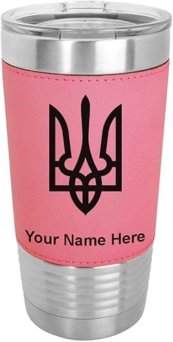 Vista 63 de LaserGram 20oz Vacuum Insulated Tumbler Mug, Flag of Ukraine, Personalized Engraving Included (Faux Leather, Gray)