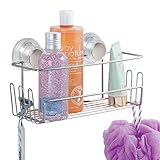 mDesign Turn-N-Lock Suction Bathroom Shower Basket for Shampoo, Conditioner, Soap - Small, Silver
