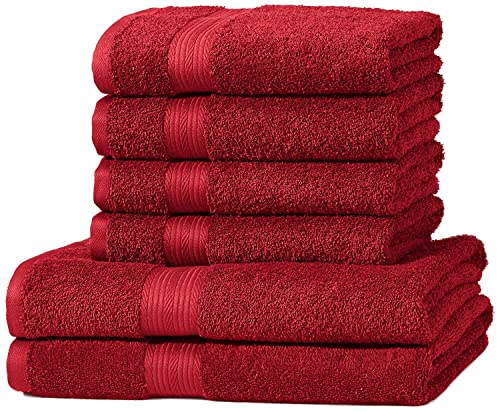 AmazonBasics Lot de 2 draps de bain et 4 serviettes de bain résistants à la décoloration Rouge