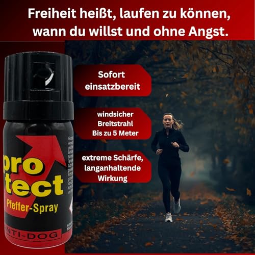 Pfefferspray 40 ml Breitstrahl [ideal für Alltag & Reisen] Windfestes Tierabwehrspray & Selbstverteidigung legal, perfekt für Outdoor, Spaziergänge & Sport – Abwehrspray mit 5 m Reichweite & 0,66% OC