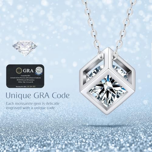 Moissanite Necklace for Women, 1 Carat Cube Pendant with 925 Sterling Silver Chain for Wife, Mother Jewelry Gifts4