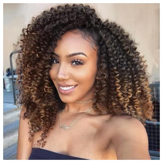 Lady Miranda Brown Color Afro kinky Curly Braiding Hair Extensions Jerry Curl Crochet Hair 3X Braid Hair Mixed Dark Brown to Light Brown Short Synthetic Hair Styles (Black&brown)