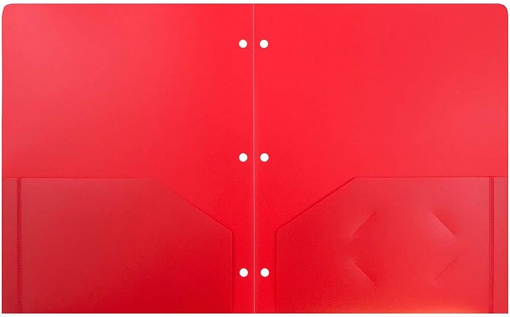 JAM PAPER Heavy Duty Plastic 3 Hole Punch Pocket Folders - Extra Tough School Folders - Red - 6/Pack